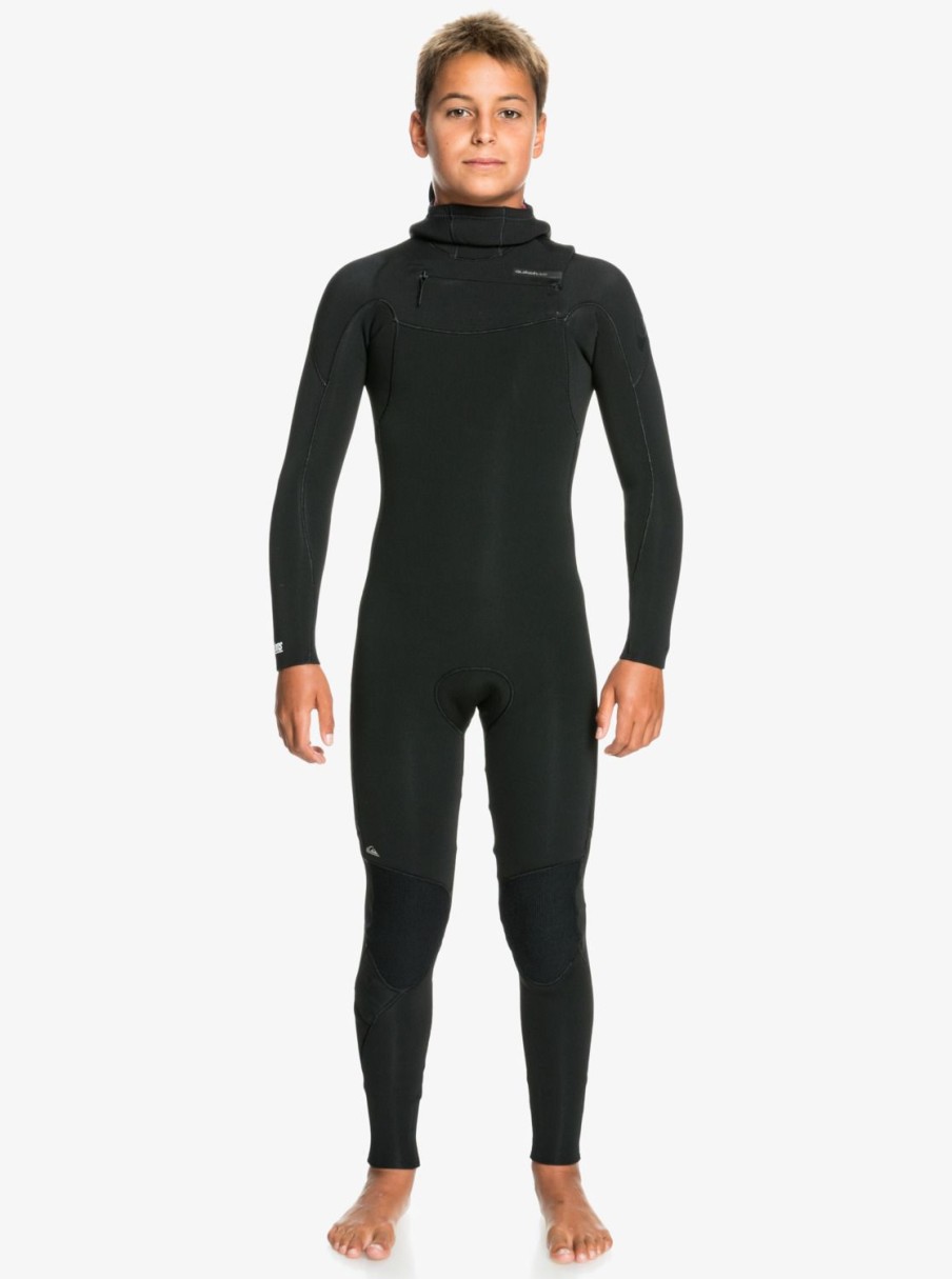 Garcon Quiksilver Combinaisons De Surf | 5/4/3Mm Everyday Sessions – Combinaison De Surf A Capuche Avec Zip Poitrine Pour Garcon 8-16 Ans Black