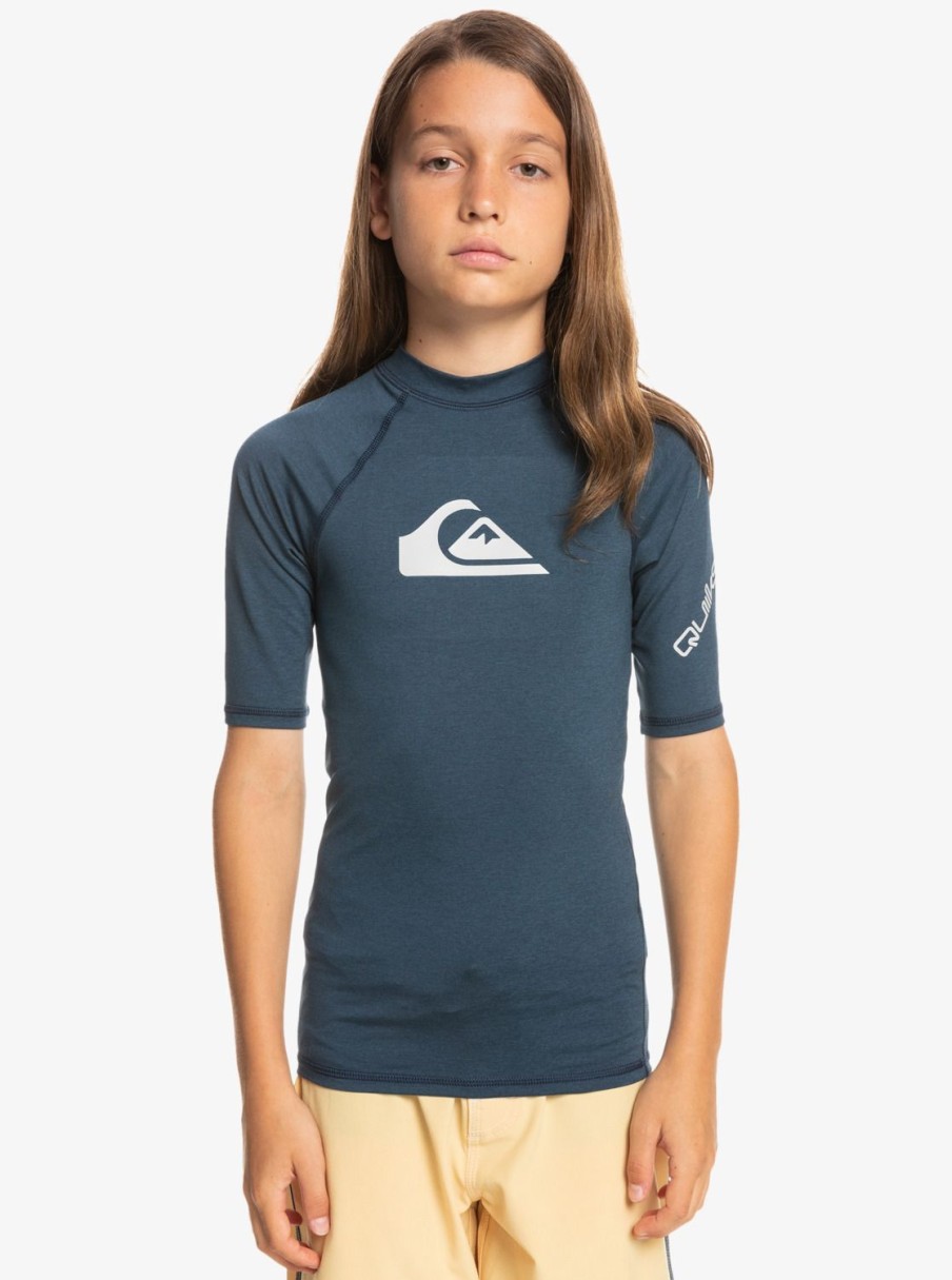 Garcon Quiksilver Lycras & Surf Tees | All Time – Lycra Manches Courtes Upf 50 Pour Garcon 8-16 Ans Navy Blazer Heather