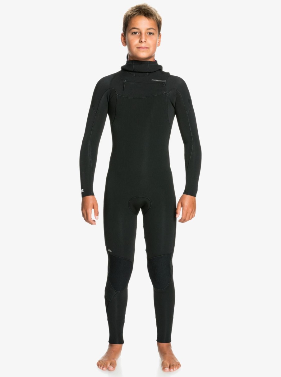 Garcon Quiksilver Combinaisons De Surf | 4/3Mm Everyday Sessions – Combinaison De Surf A Capuche Avec Zip Poitrine Pour Garcon Black