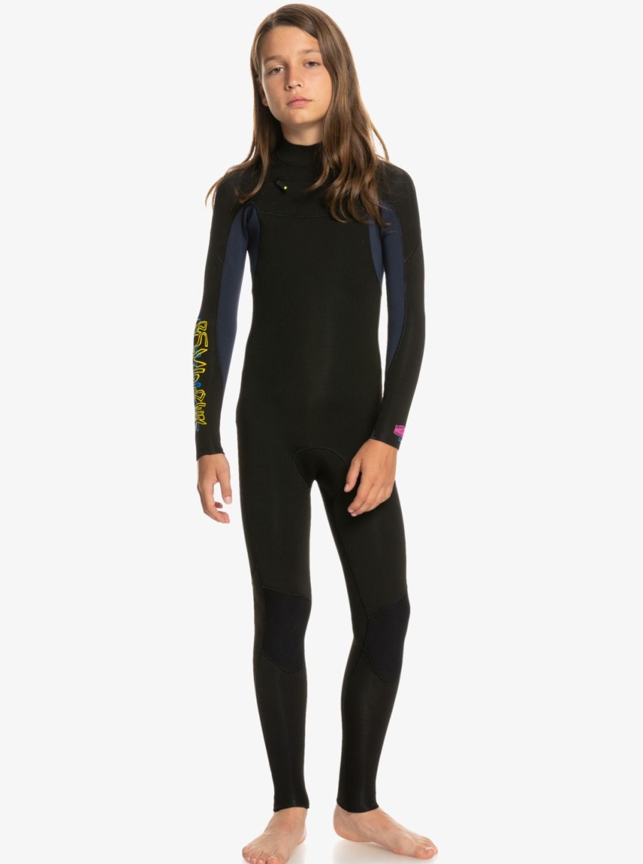 Garcon Quiksilver Combinaisons De Surf | 3/2Mm Everyday Sessions – Combinaison De Surf Zip Poitrine Pour Garcon Black/Dark Navy