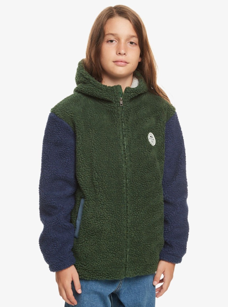 Garcon Quiksilver Sweats | Pop Corn At School – Veste Polaire Zippee A Capuche Pour Garcon 8-16 Greener Pastures