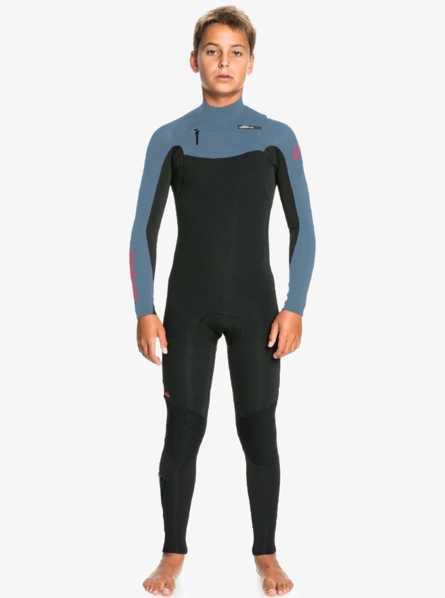 Garcon Quiksilver Combinaisons De Surf | 4/3Mm Everyday Sessions – Haut En Neoprene Back Zip Pour Garcon Black/Provincial Blue