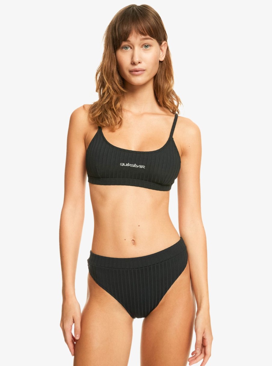 Femme Quiksilver  | Logo – Bas De Bikini Taille Haute Pour Femme Black