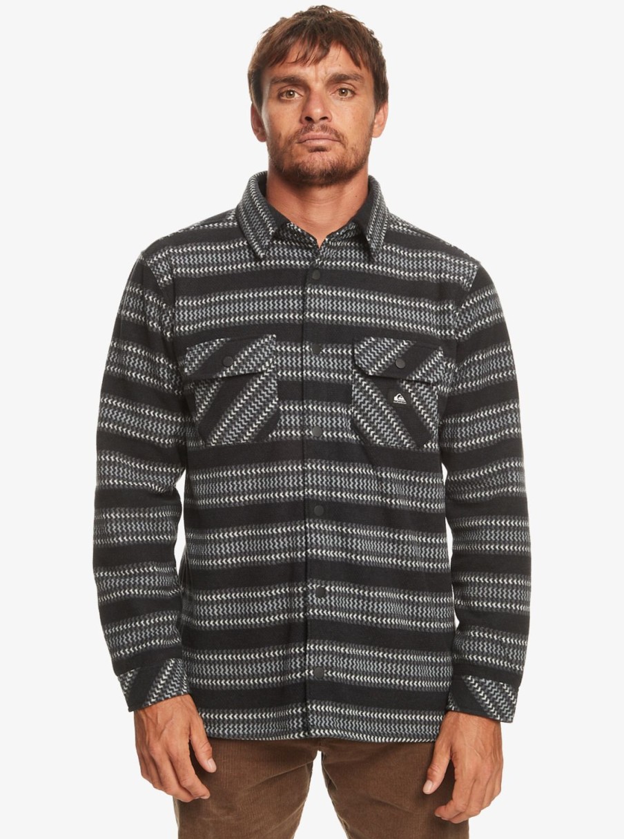 Homme Quiksilver Vestes & Manteaux | Epic Surf Days – Surchemise En Polaire Pour Homme Black Surf Days Stripe