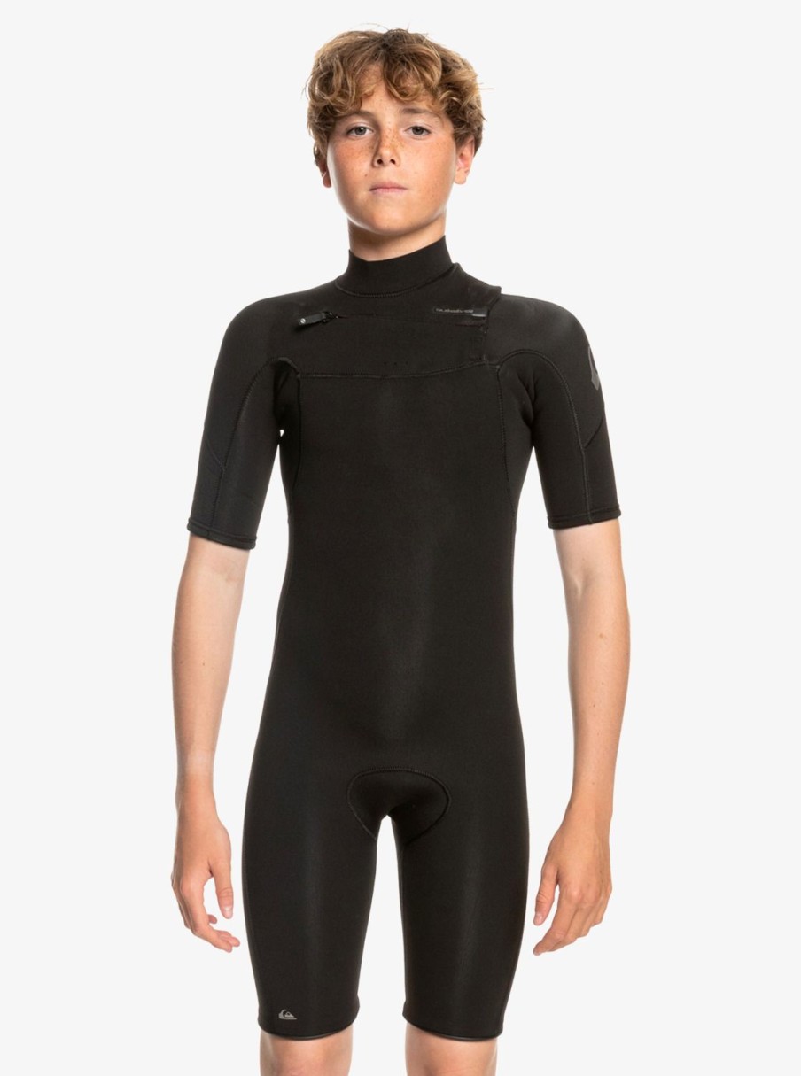 Garcon Quiksilver Combinaisons De Surf | 2/2Mm Everyday Sessions – Springsuit Manches Courtes Zip Poitrine Pour Garcon Black